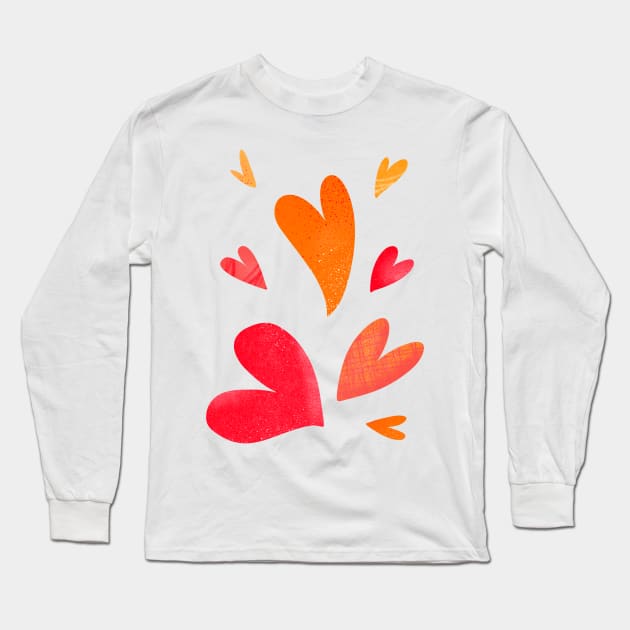 Fun Heart Pattern Pink and Orange Long Sleeve T-Shirt by ChloesNook